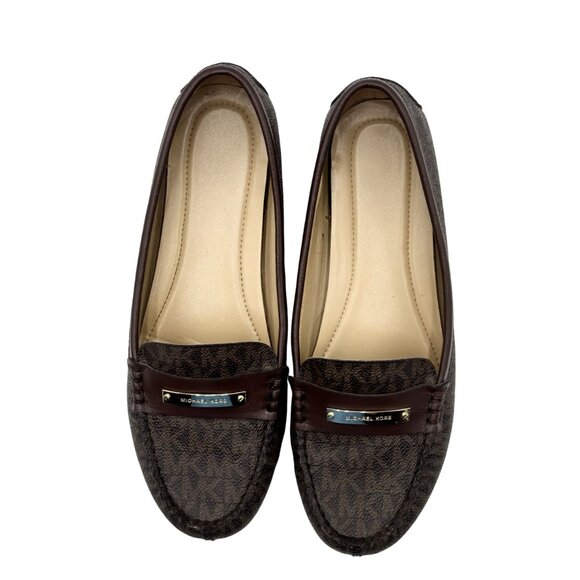 Michael Kors Womens Everett Loafer Size 8M Monogram Brown Leather - Picture 2 of 8